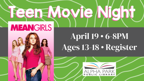 mean girls movie poster in green swirled and gray background with white text