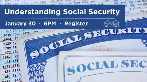 macro photo of social security card, blue rectangle with white text