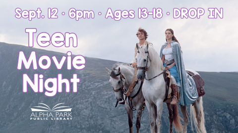 scene from Ella Enchanted of Ella and prince on horses amid hills