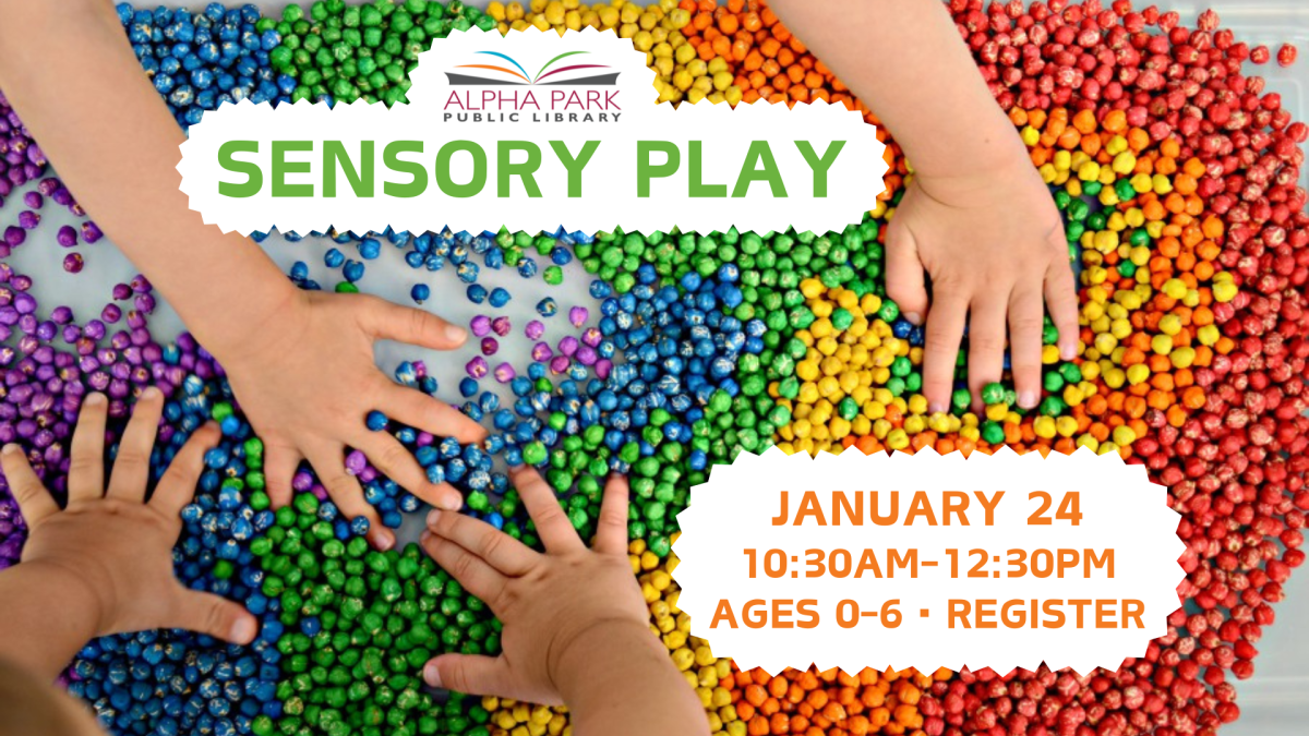 photo of kids hands playing with rainbow beads, green and orange text